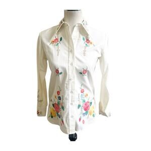 King James Women’s Embroidered Long Sleeve Button Down Shirt Long Sleeve Small